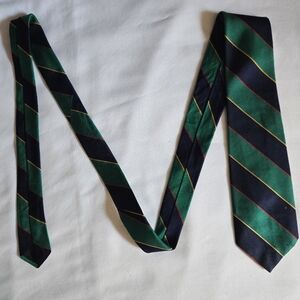 Tie Tree California Green & Navy Blue Striped Men's Tie With Gold & Red Accents